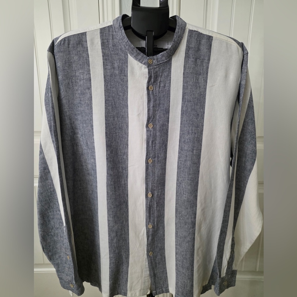 Bershka Gray and White Striped Shirt